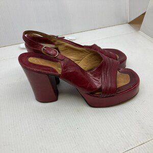 Vtg SAROSI SPAIN burgundy red leather disco platform sandals womens shoes sz 7 ?